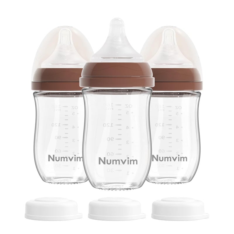 NUVIMI Natural Glass Baby Bottles Gentle & Extra Slow Flow, Newborn Breastfeeding Bottle with Anti Colic Nipple for 0 Months Babies, 3 Packs (Brown (5 Ounce), 1 Count (Pack of 3)) - Image 1